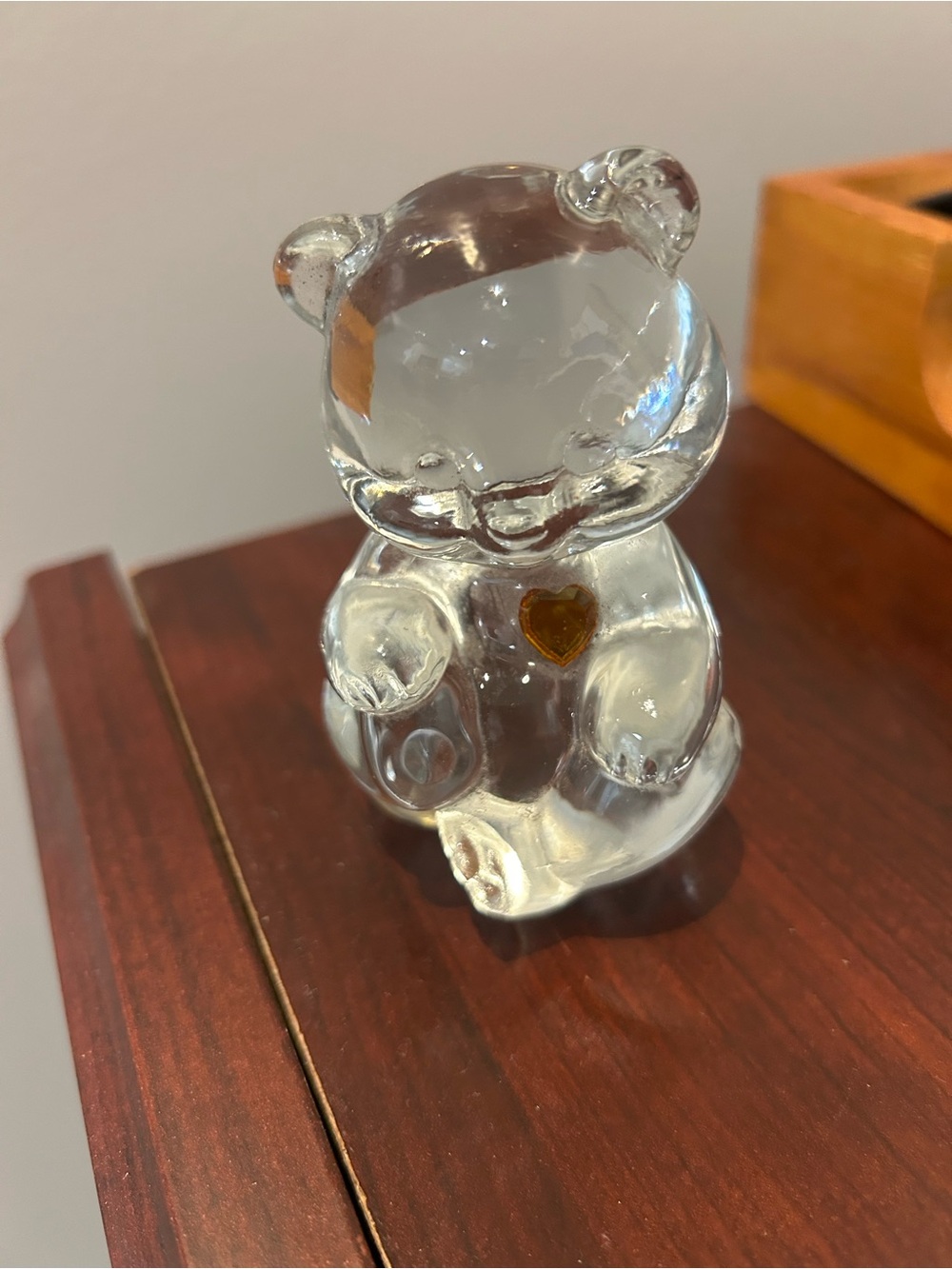 Fenton Clear Glass Bear with Gold Heart Accent